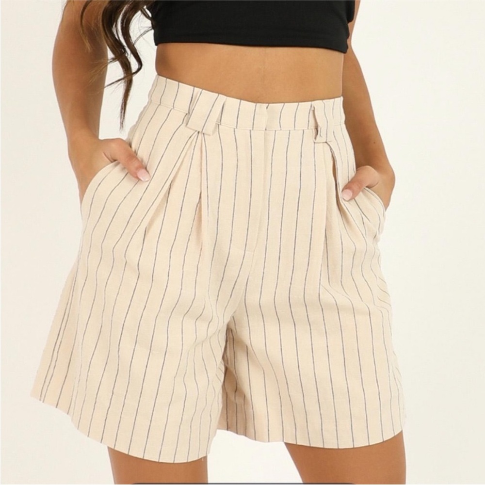 Showpo “I’m begging you shorts in beige stripe linen” Striped Cream Shorts